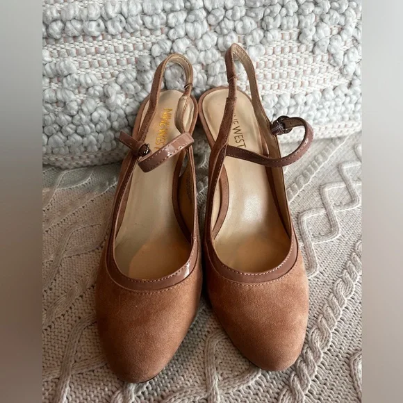 Nine West Tan Suede Heels Closed Toe  Sling Back Women’s 7.5 - Picture 6 of 10